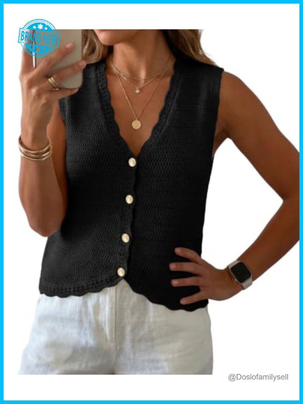 Sleeveless V Neck Sweater Vest Knit Tank Top Cropped Cotton Blend